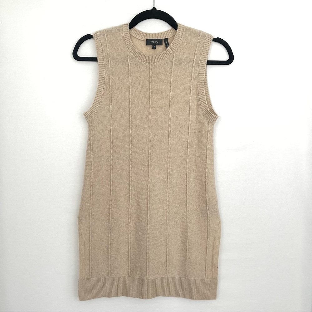 THEORY - Cashmere Sleeveless Crew Neck Sweater in Beige - Size P